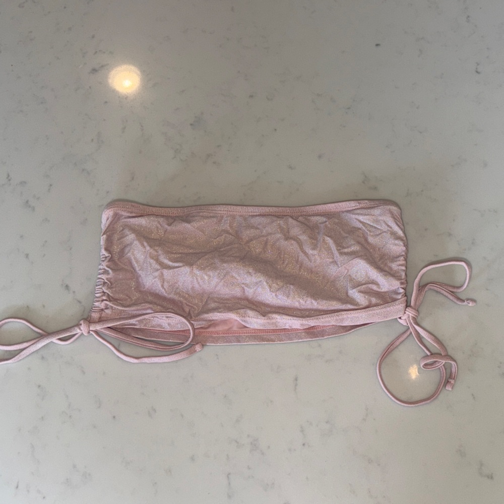Forever 21 Shimmery Light Pink Tie-Side Bandeau Top